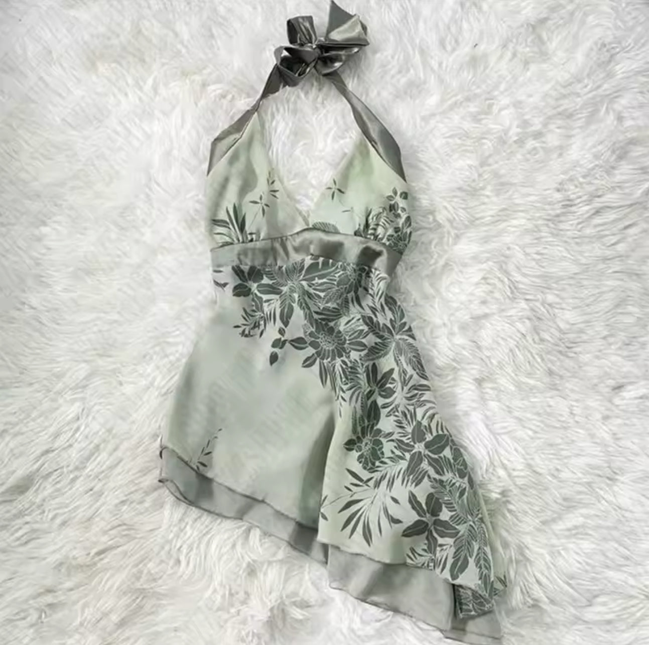 Green Satin Halter Neck