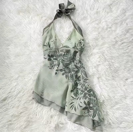 Green Satin Halter Neck